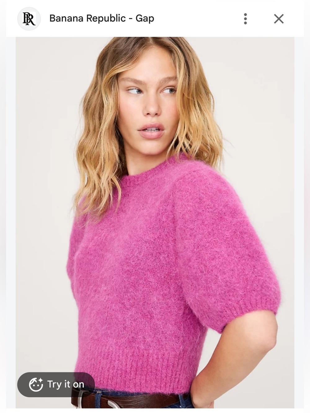 Banana Republic Fuzzy Alpaca-Blend Puff-Sleeve Sweater Pink Mohair Blend Puff si